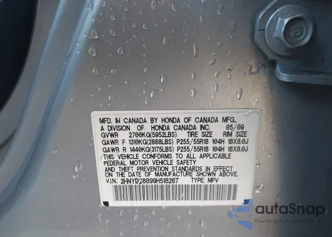 2009 Acura Mdx Sport Package из США, поврежденный, VIN 2HNYD28899H518267